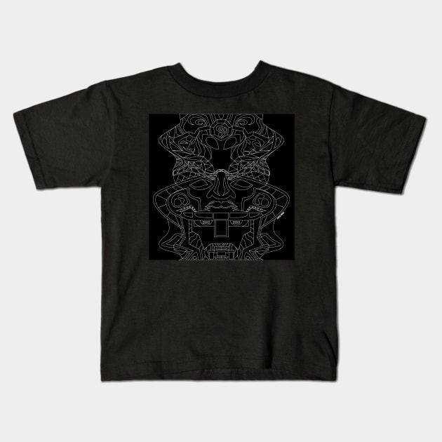 dark radioactive zentangle olmec sentinel head ecopop Kids T-Shirt by jorge_lebeau